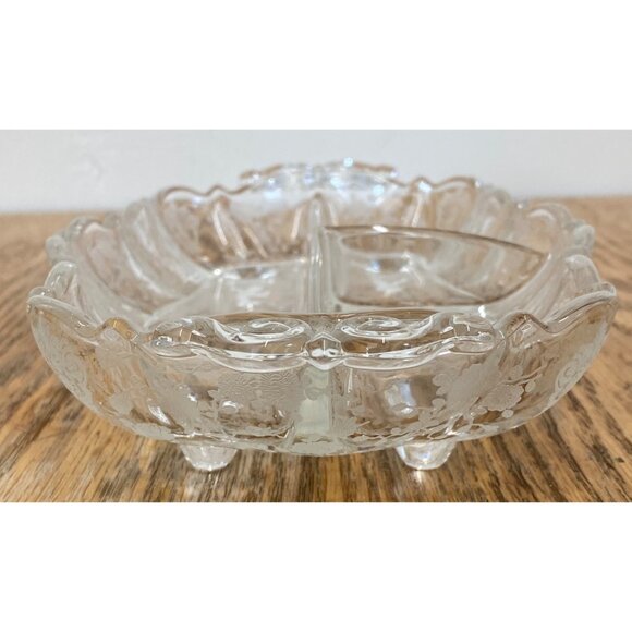 Vintage Footed Divided Dish Relish Floral Flower - Picture 2 of 11